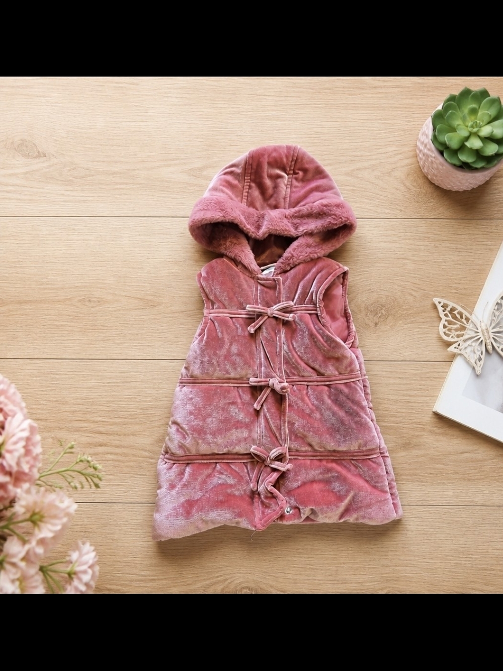 Nicole Miller Pink Hooded Velvet Kids Sleep Vest